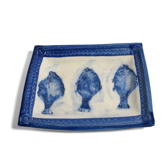 Island Fish Serving Tray by Holman Pottery, Blue/White, Handmade in The USA
