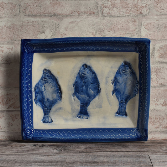 Island Fish Serving Tray by Holman Pottery, Blue/White, Handmade in The USA