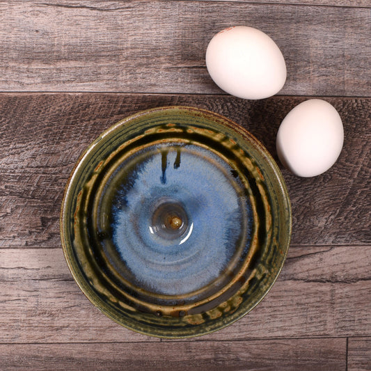 Holman Pottery Microwave Omelet Dish, Handmade in the USA, Smoky Blue