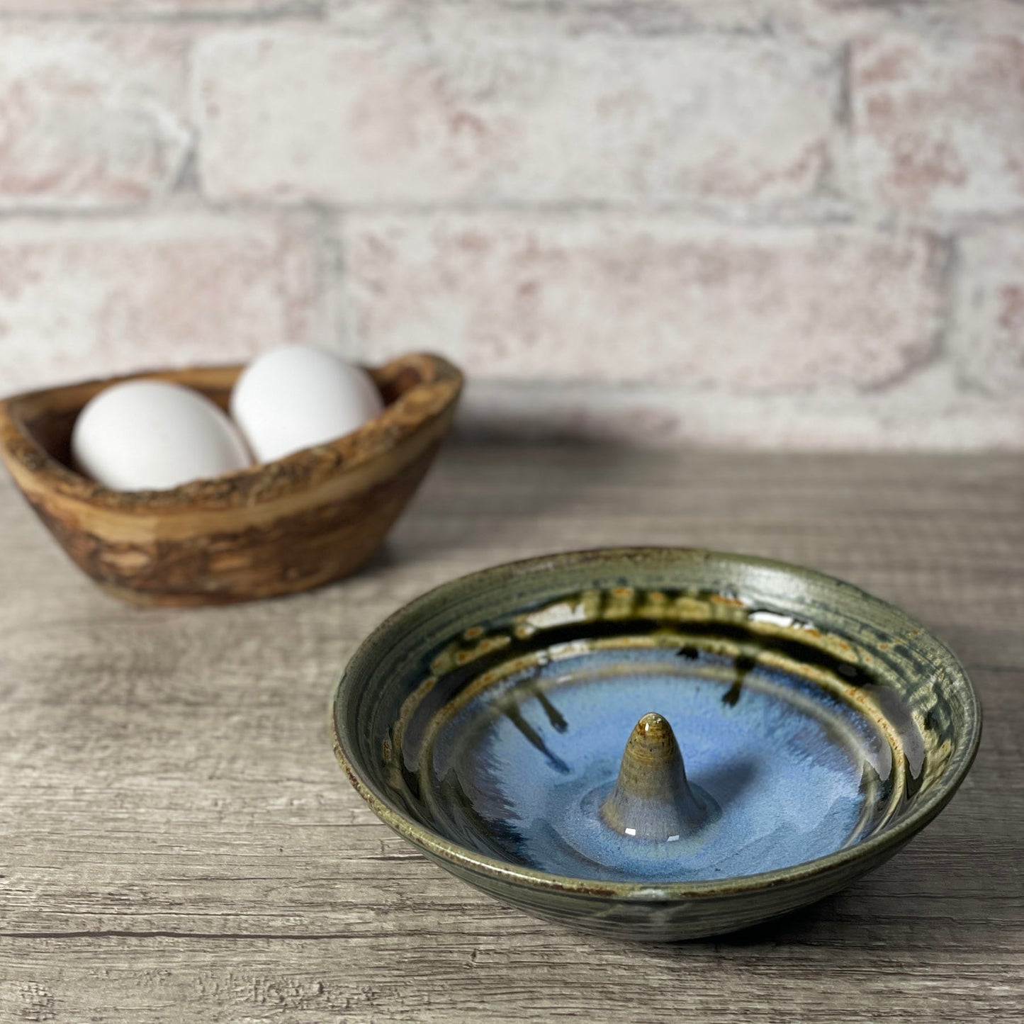 Holman Pottery Microwave Omelet Dish, Handmade in the USA, Smoky Blue