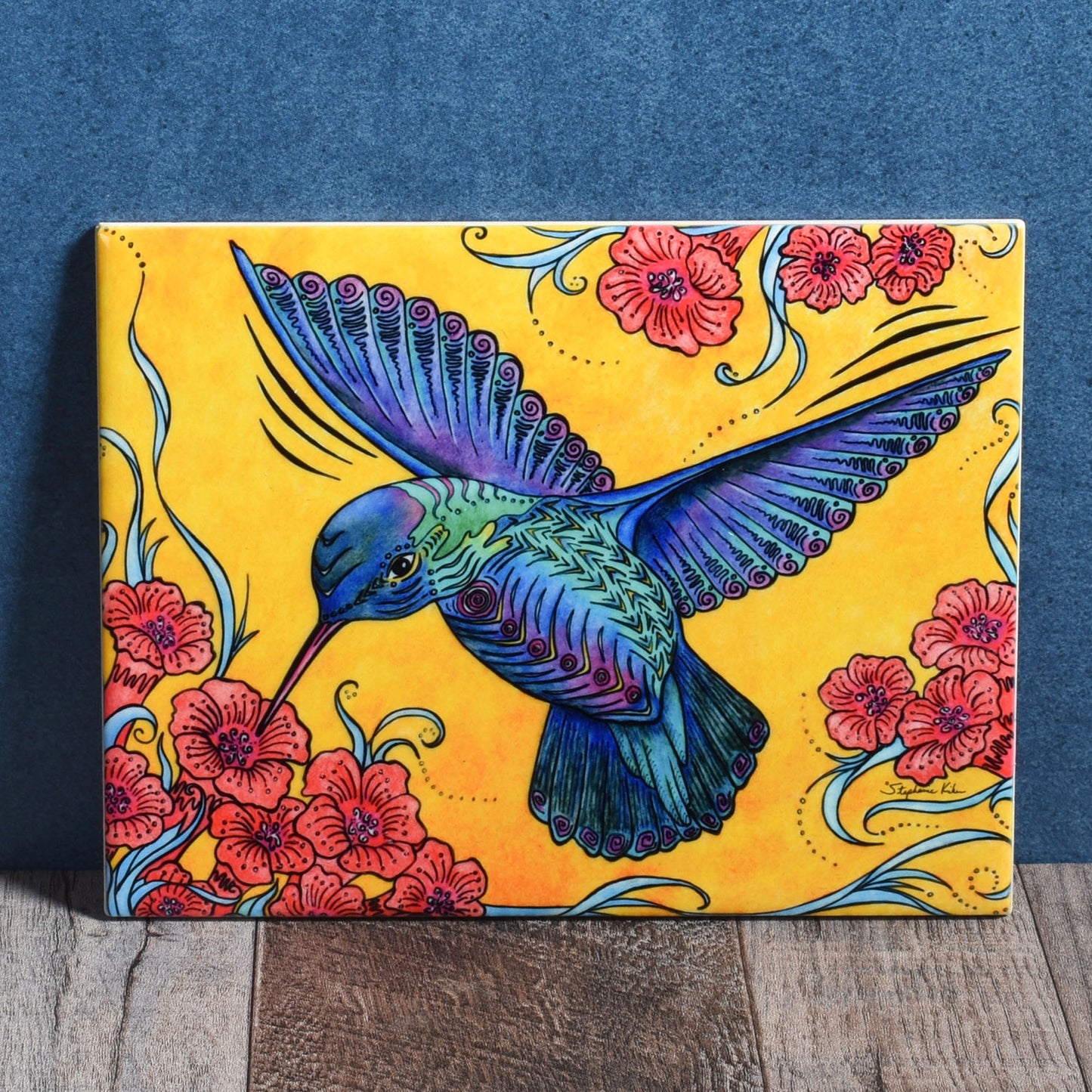 Hummingbird by Stephanie Kiker 6"x8" Decorative Ceramic Tile Plaque, Made in the USA
