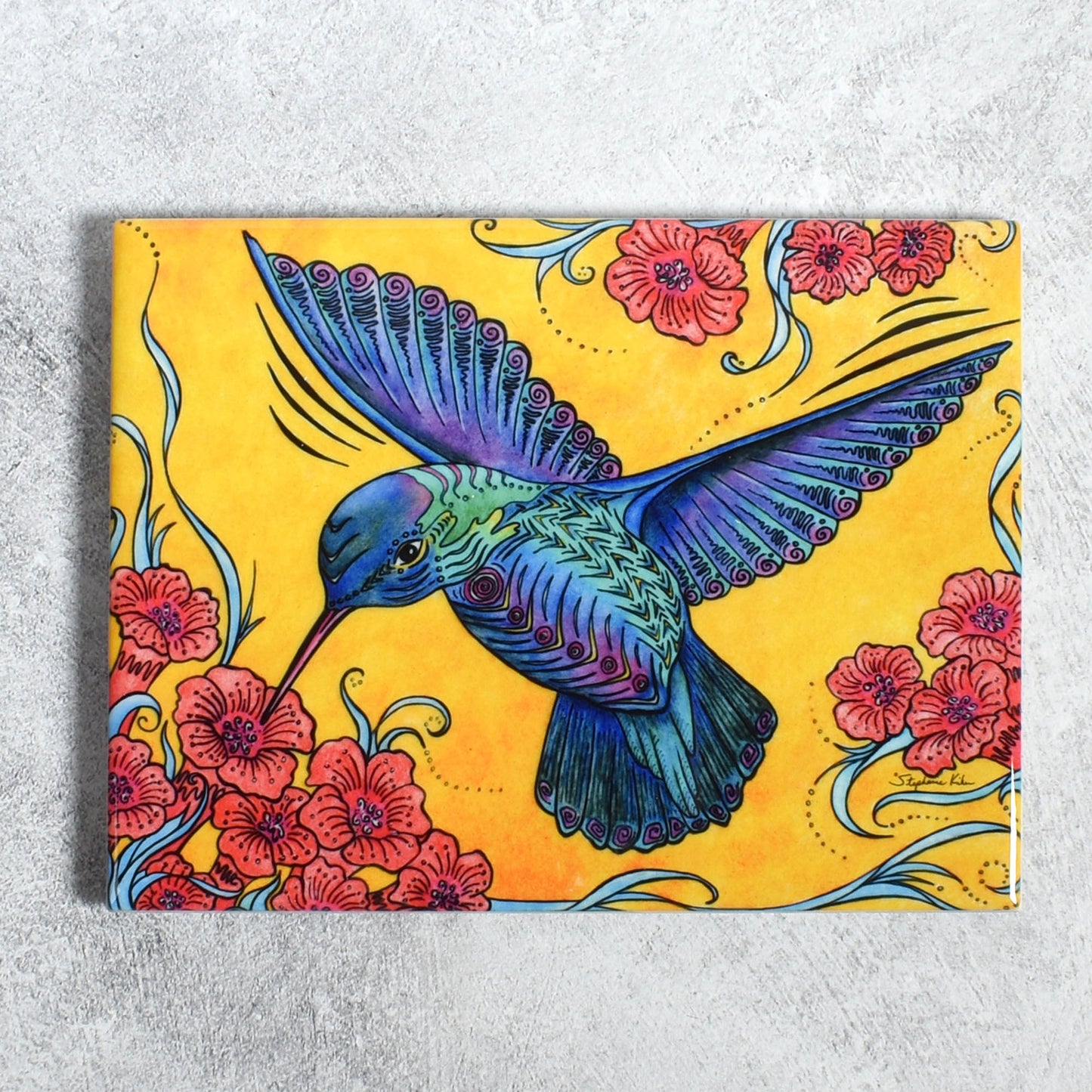 Hummingbird by Stephanie Kiker 6"x8" Decorative Ceramic Tile Plaque, Made in the USA