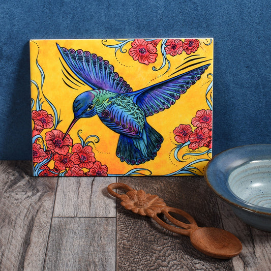 Hummingbird by Stephanie Kiker 6"x8" Decorative Ceramic Tile Plaque, Made in the USA