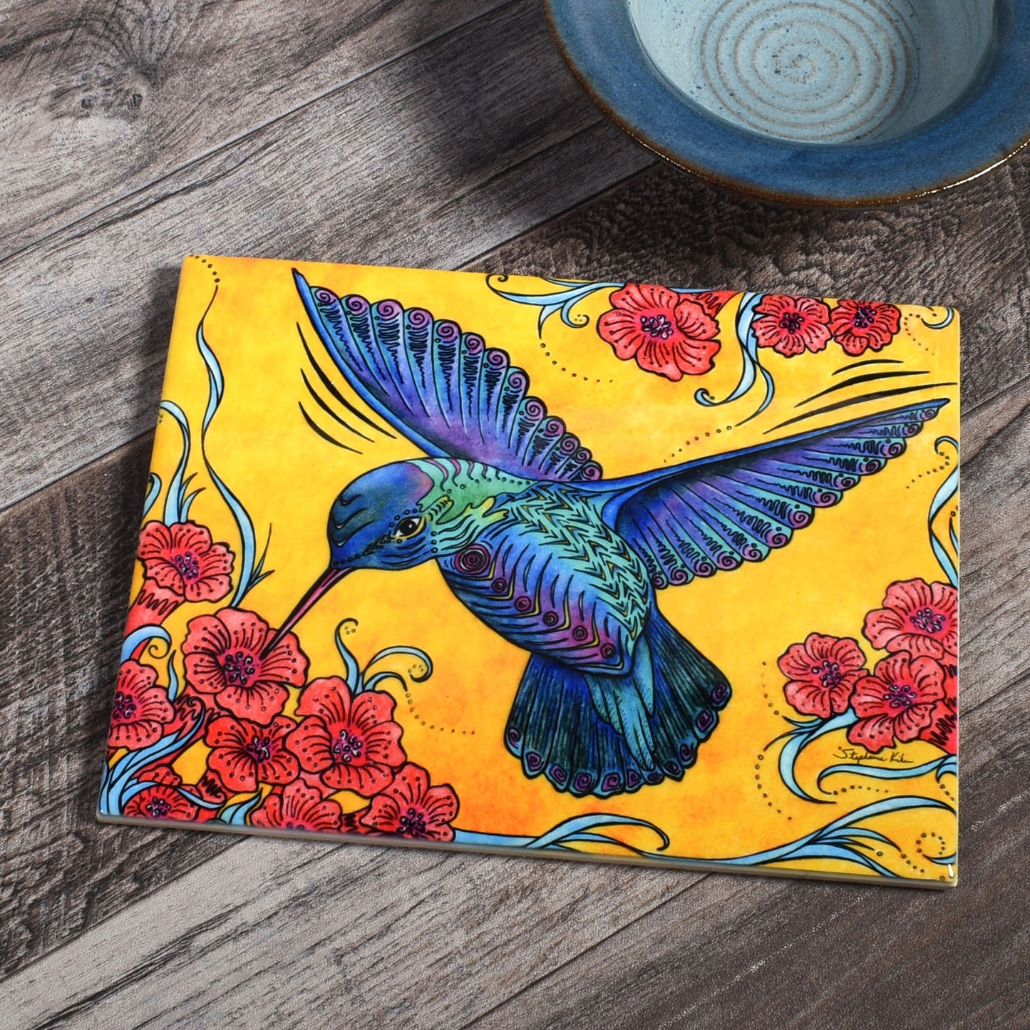 Hummingbird by Stephanie Kiker 6"x8" Decorative Ceramic Tile Plaque, Made in the USA