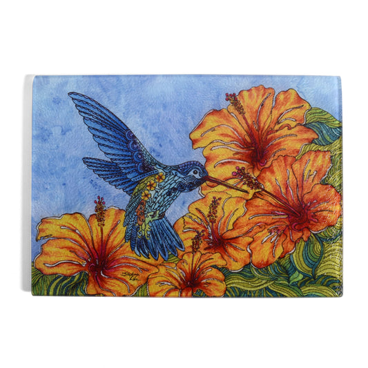 Tropical Hummingbird by Stephanie Kiker Tempered Glass Cutting Board Serving Tray