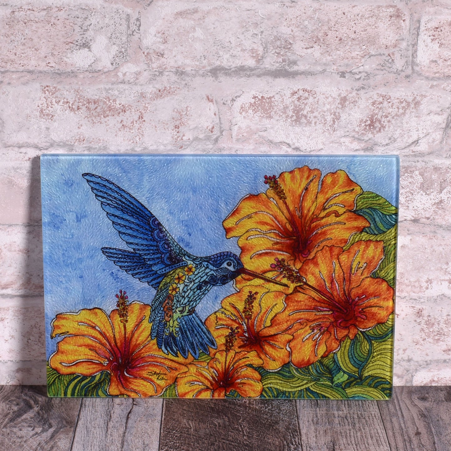 Tropical Hummingbird by Stephanie Kiker Tempered Glass Cutting Board Serving Tray