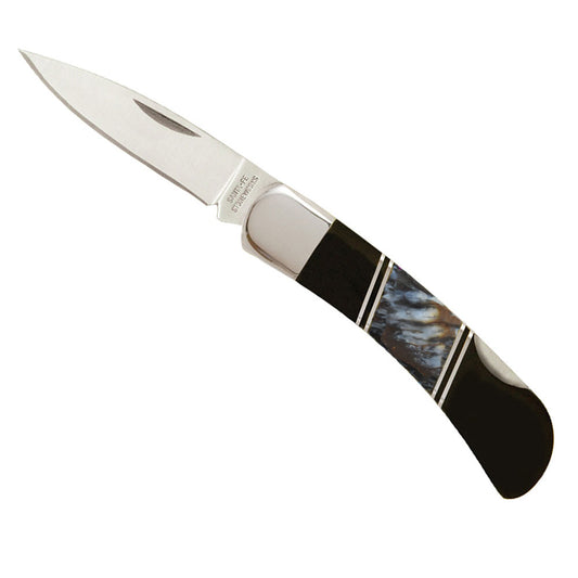 Santa Fe Stoneworks Woolly Mammoth and Jet 3-inch Lockback Pocket Knife, Handmade in the USA