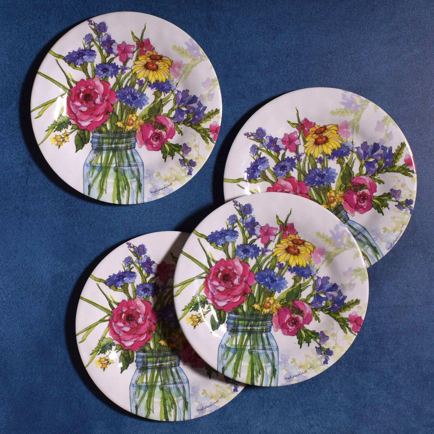 Bamboo Table Jars of Sunshine 8-1/4" Salad Plates, Set of 4, Made of Eco-Friendly Bamboo Composite