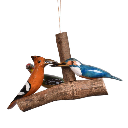 African Hand Painted Bird Trio Wooden Ornament