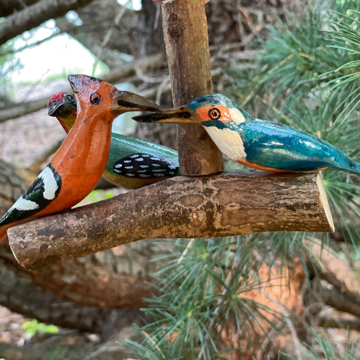African Hand Painted Bird Trio Wooden Ornament