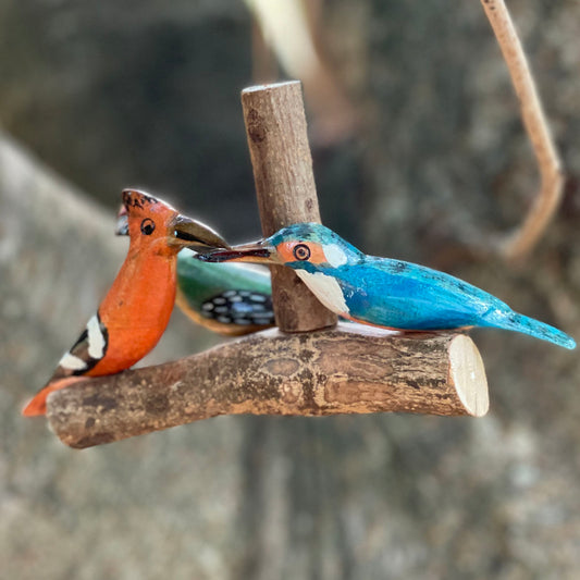 African Hand Painted Bird Trio Wooden Ornament
