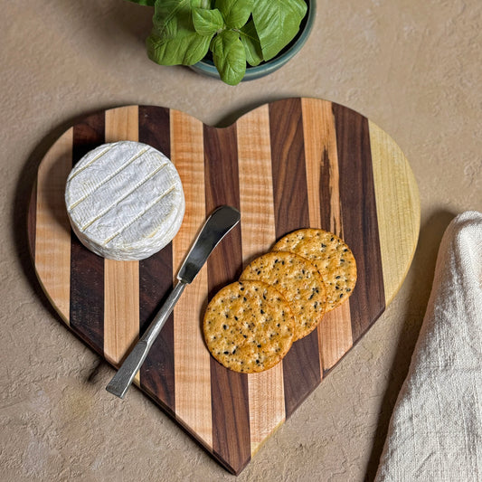 Heart Shaped Appalachian Hardwood Charcuterie Cutting Board, Handmade in the USA