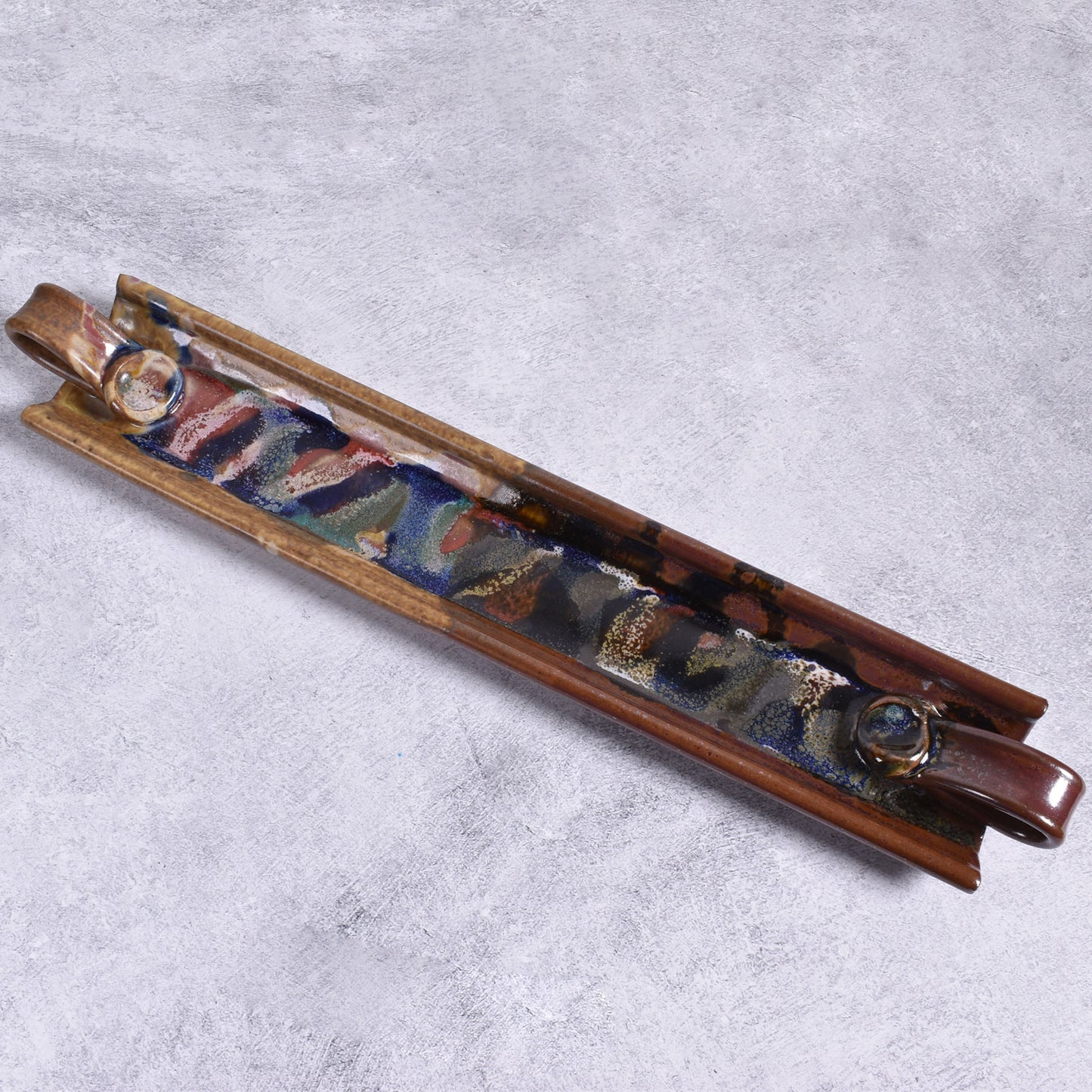 Larrabee Ceramics Cracker Tray with Handles, Brown/Multi