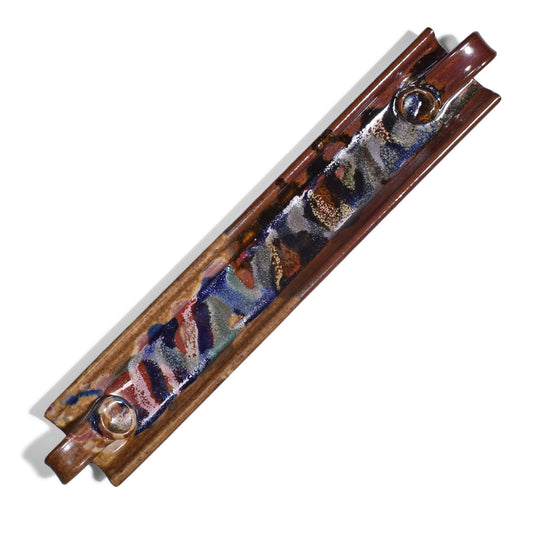 Larrabee Ceramics Cracker Tray with Handles, Brown/Multi