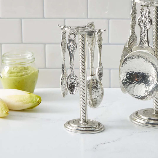 Crosby & Taylor Fleur de Lys Pewter Measuring Spoons with Display Post, Handmade in the USA