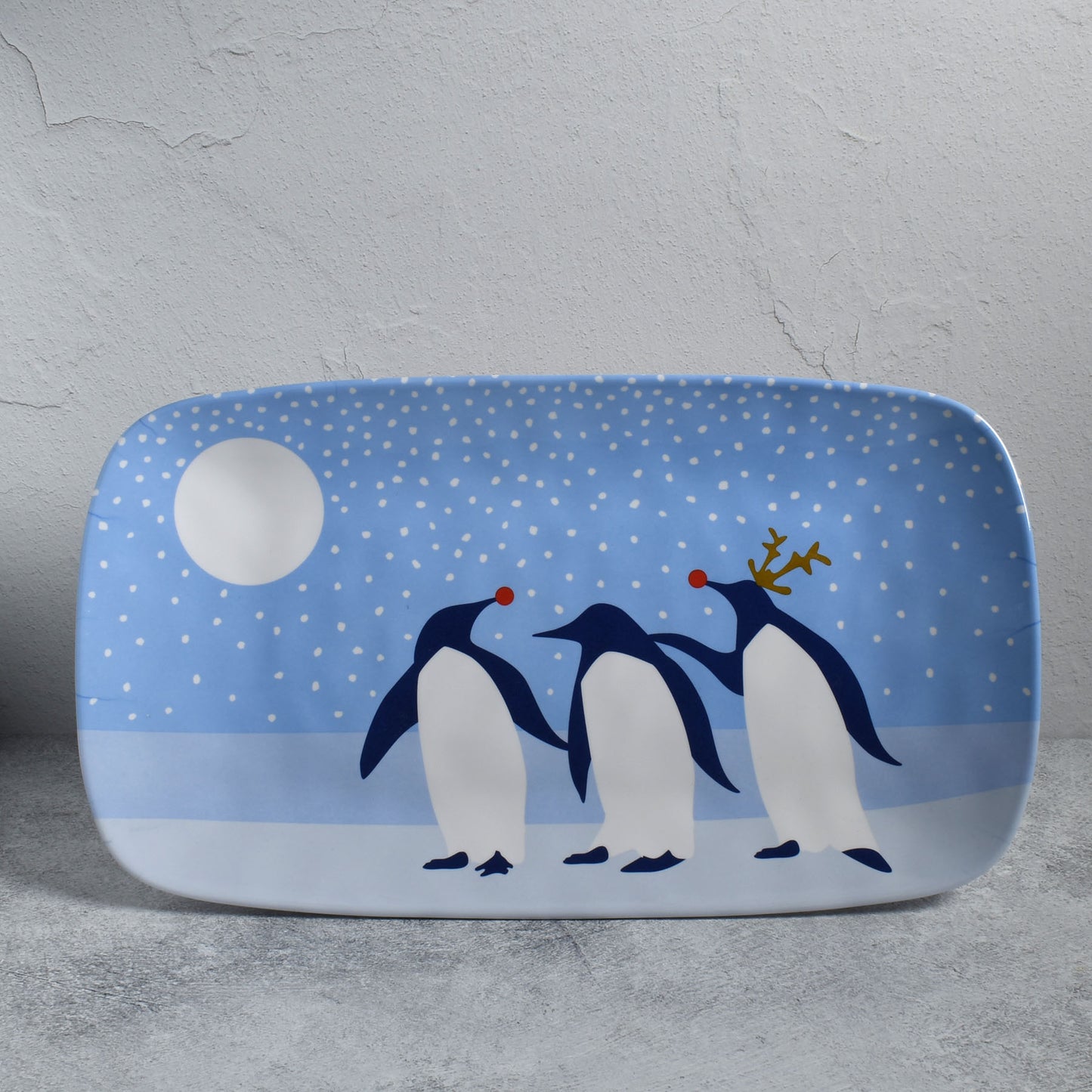 Arctic Antics Penguins by Kate Nelligan 13.5" x 7.5" Melamine Appetizer Tray, Blue/White