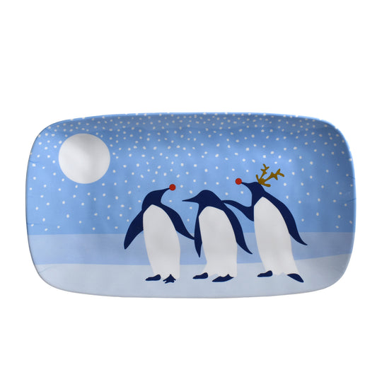 Arctic Antics Penguins by Kate Nelligan 13.5" x 7.5" Melamine Appetizer Tray, Blue/White