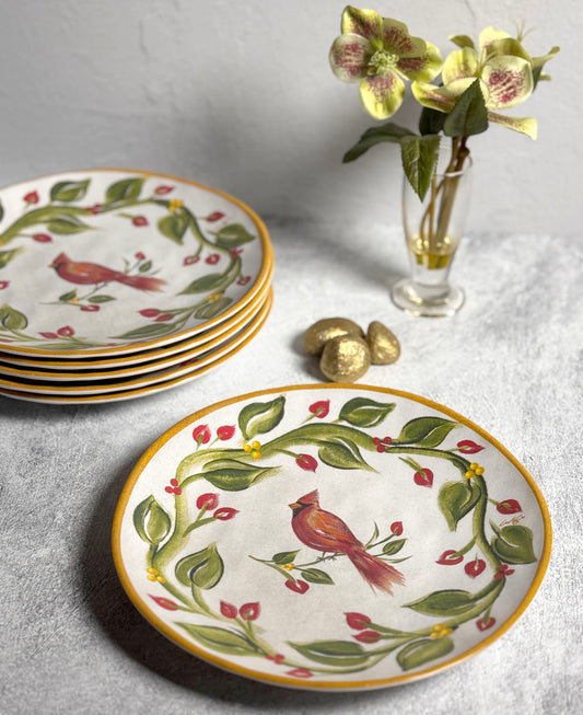 Cardinal Wreath by Carole Shiber 8.5" Melamine Salad Plate, Set of 6