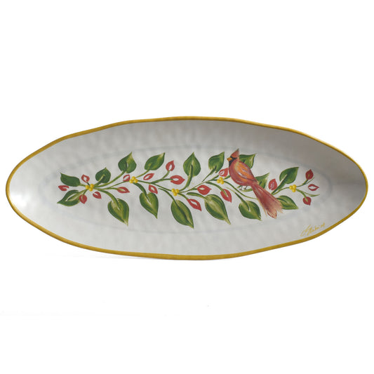 Cardinal Wreath by Carole Shiber 19" x 7.5" Oval Melamine Tray