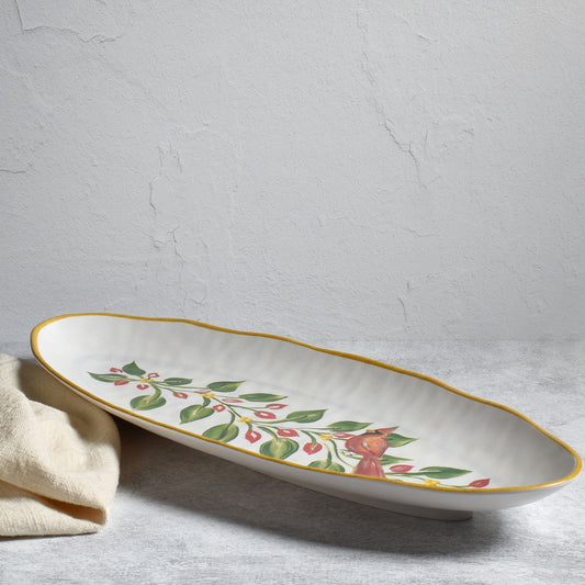 Cardinal Wreath by Carole Shiber 19" x 7.5" Oval Melamine Tray