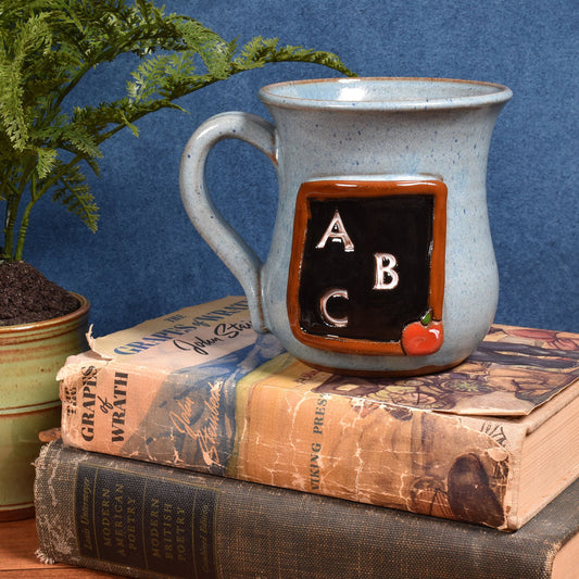 MudWorks Pottery ABC Chalkboard Teacher Recognition Mug, Barrington Blue