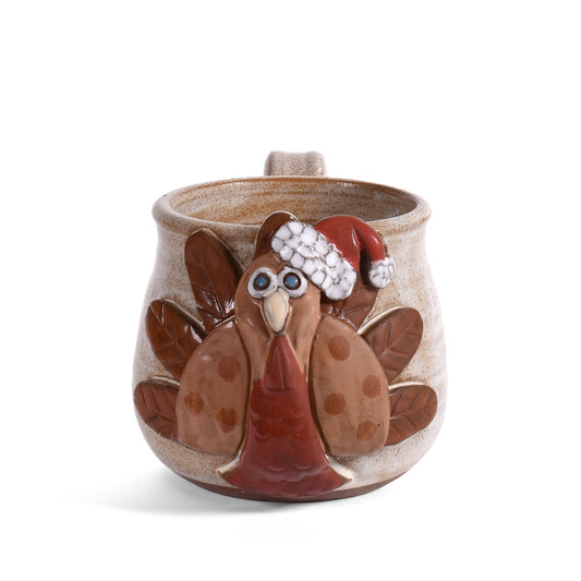 Christmas Turkey with Santa Cap Coffee Mug by MudWorks Pottery, Handmade in the USA