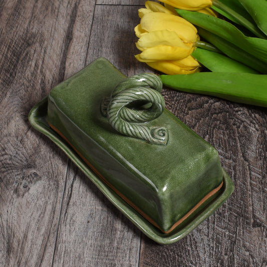 Butter Dish with Lid by MudWorks Pottery, Green