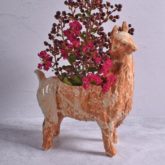 Naomi Nickerson Llama Planter in Rustic Beige, Small Batch Handmade American Pottery