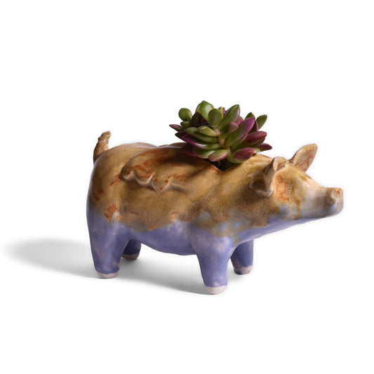Naomi Nickerson Ceramics Small Winged Pig Planter, Purple/Gold