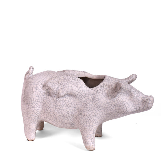 Naomi Nickerson Ceramics Small Winged Pig Planter, Crackle White