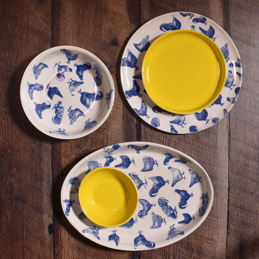 Nori's Wishes Studio Vintage Chickens Dinner Plate, Blue/White