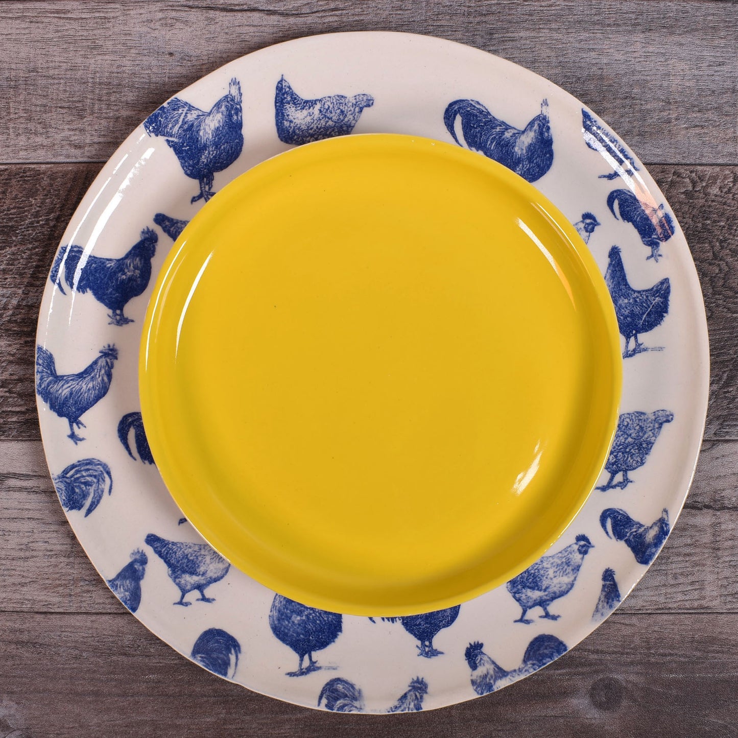 Nori's Wishes Studio Vintage Chickens Dinner Plate, Blue/White