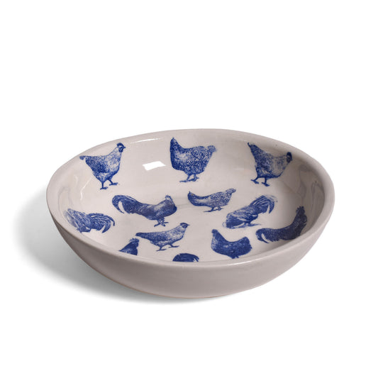 Nori's Wishes Studio Vintage Chickens Pasta Bowl, Blue/White