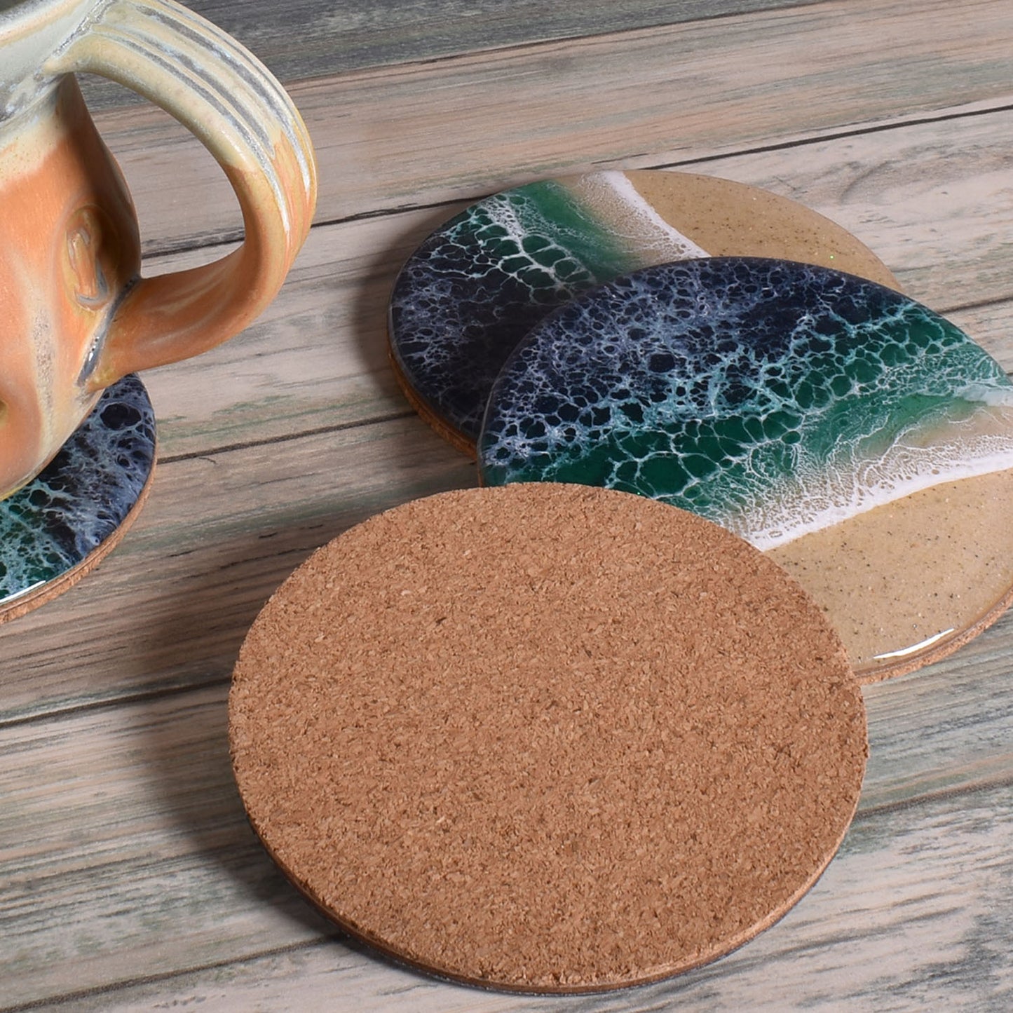 Sea Lion Studio Ocean Wave 4-piece Coaster Set, Emerald, Handmade in the USA