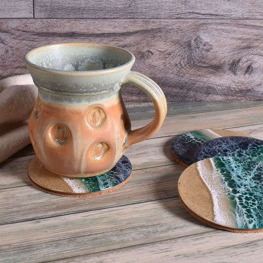 Sea Lion Studio Ocean Wave 4-piece Coaster Set, Emerald, Handmade in the USA