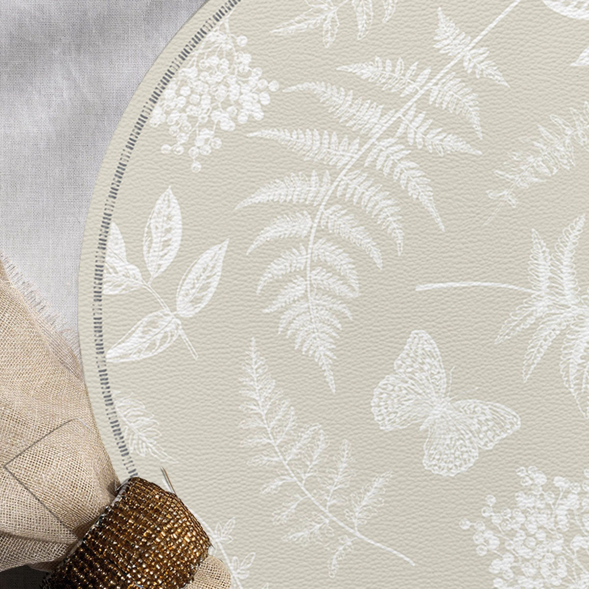Botanical Print 15" Round Vinyl Placemat, Set of 4