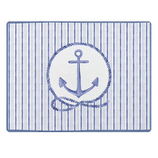 Anchor Medallion with Stripes 17" x 13" Vinyl Placemat, Blue, Set of 4