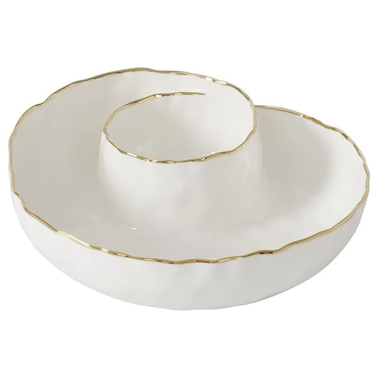 Pampa Bay Portofino 9-1/2" Porcelain Chip & Dip Server, White/Gold