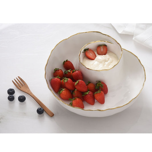 Pampa Bay Portofino 9-1/2" Porcelain Chip & Dip Server, White/Gold