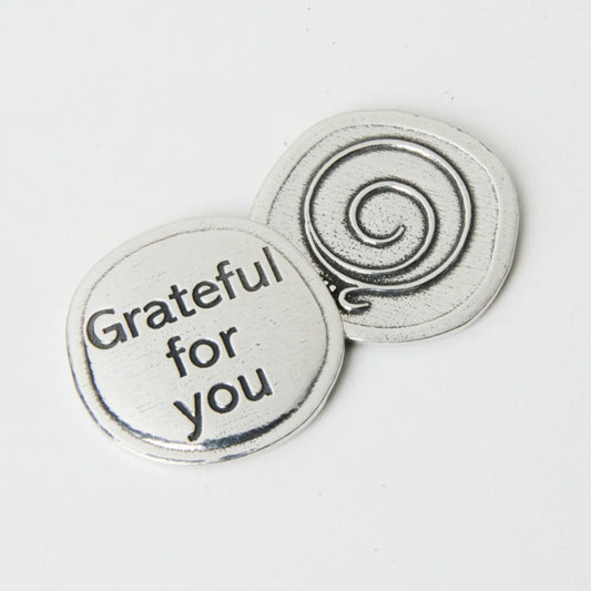 Crosby & Taylor "Grateful for You" Lead-Free American Pewter Pocket Sentiment Token Expressing Gratitude, Thankfulness, and Encouragement