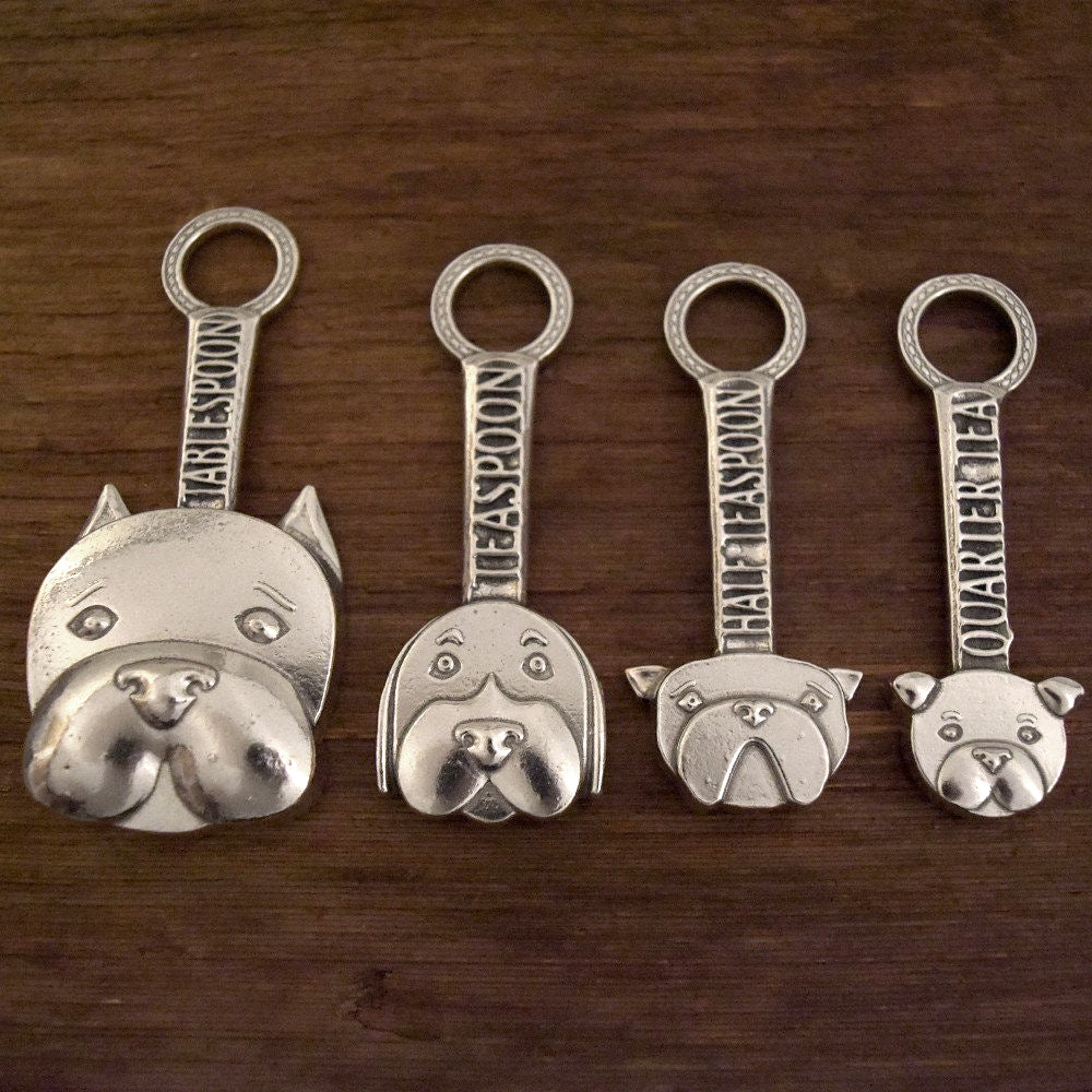 Good Dog American Handmade Pewter Measuring Spoon Set with Stand by Roosfoos