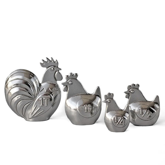 Roosters & Hens 4-Piece Pewter Measuring Spoon Set, Handmade in Oregon