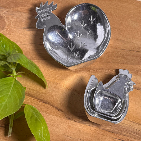 Roosters & Hens 4-Piece Pewter Measuring Spoon Set, Handmade in Oregon