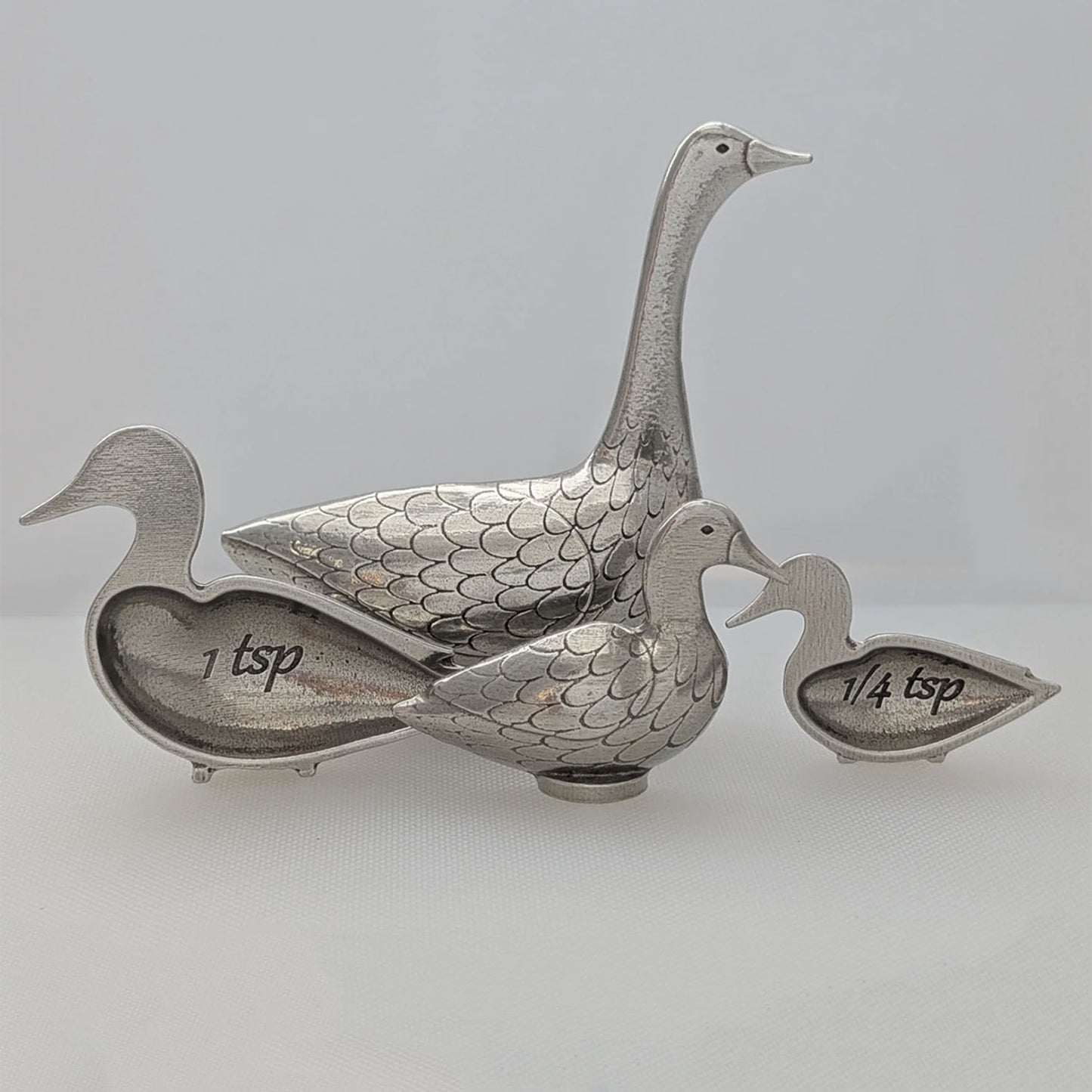 Duck Duck Goose 4-Piece Pewter Measuring Spoon Set by Roosfoos, Handmade in the USA