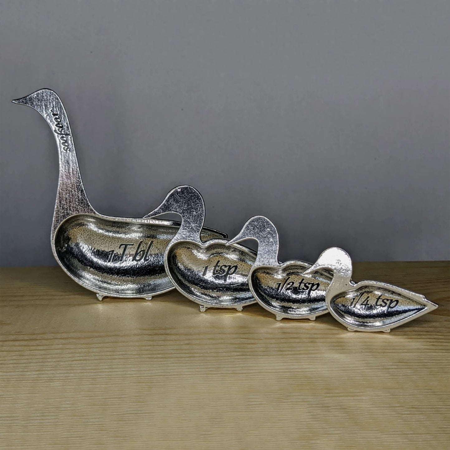 Duck Duck Goose 4-Piece Pewter Measuring Spoon Set by Roosfoos, Handmade in the USA