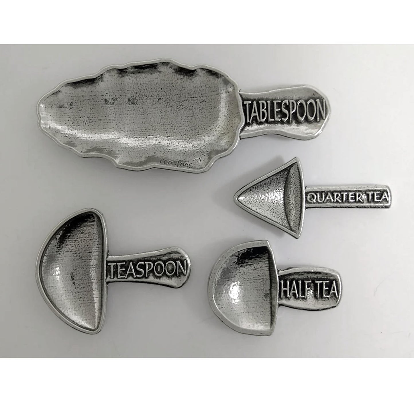 Mushrooms 4-Piece Pewter Measuring Spoon Set by Roosfoos, Handmade in the USA