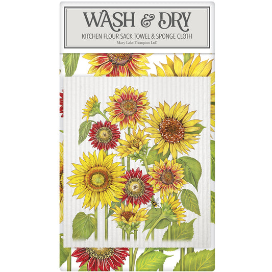 Mary Lake-Thompson Sunflower Field Wash and Dry 2-piece Sponge Cloth and Towel Set