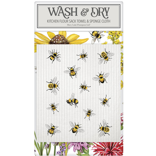Mary Lake-Thompson Save The Bees Wash and Dry 2-piece Sponge Cloth and Towel Set