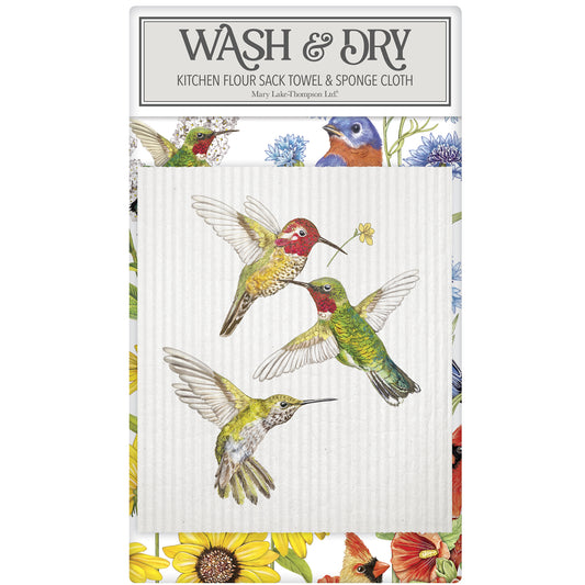 Mary Lake-Thompson Hummingbirds Wash and Dry 2-piece Sponge Cloth and Towel Set