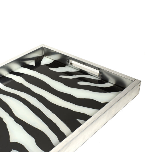 Handmade Glass and Metal Zebra Pattern Serving Tray from Senegal